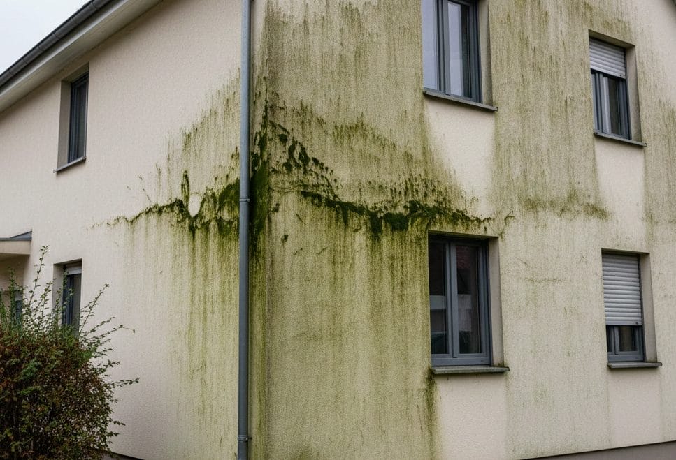 glony zasiedlające elewację domu